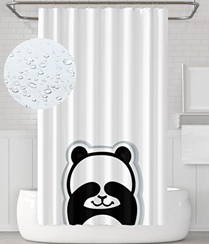 YOUNG DA - Duschvorhang Textil Weiß Schwarz Panda, Anti-Schimmel Duschvorhang für Badezimmer, Waschbare, Wasserdichter mit 12 Duschvorhängeringen, 180x180cm von YOUNG DA