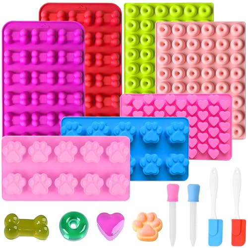 YOUNGSAY 7 Stück Backmatte Hund, BPA-Frei Hundebackmatten Silikon, Hundeleckerli Backmatte mit 2 Tropfer und 2 Schaber für DIY Hundekekse und Leckerlis (4 Formen) von YOUNGSAY