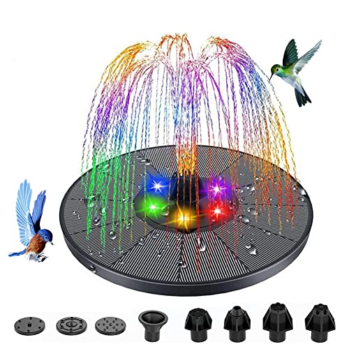 YOUNICE Solar Springbrunnen， 3W 160mm Solarbrunnen mit Farbe LED Licht und mit eingebautem 2500mah-Akku mit 8 Düsen teichpumpe solar für Vogeltränken, kleine Teiche, Fischbecken, Gartendekoration von YOUNICE