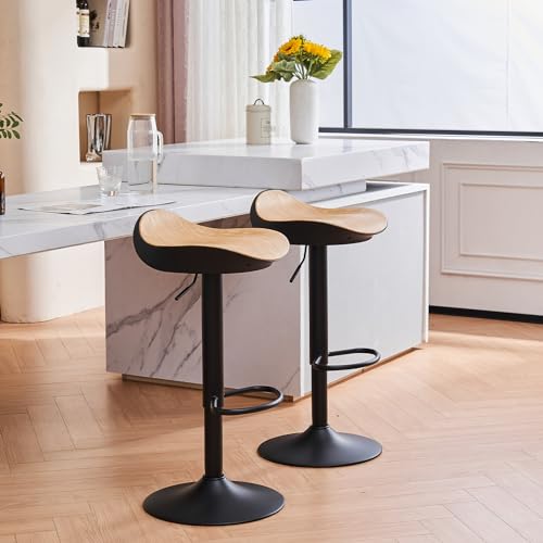 YOUNIKE 2er-Set Barhocker PU-gepolsterte Barstühle Hohe Stühle mit Fußstütze für Küche Wohnzimmer Bar Verstellbare Füße Braun von YOUNIKE