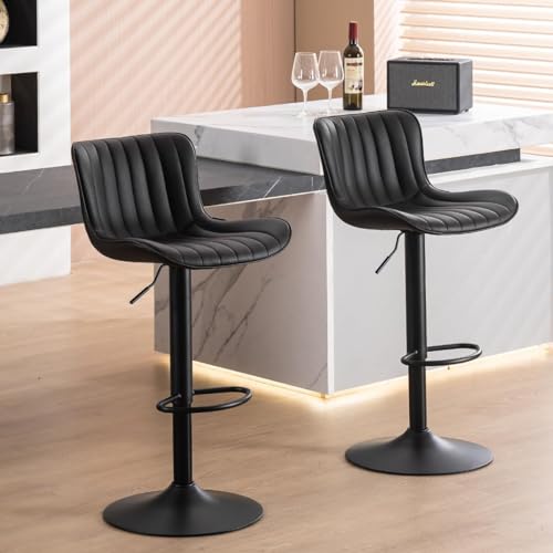 YOUNIKE Barhocker 2er Set, Drehbare Barhocker mit Lehne, Barhocker Höhenverstellbar aus PU-Leder, Moderner Barstuhl Küchenhocker Bar Hocker Bar Stool, Schwarz von YOUNIKE