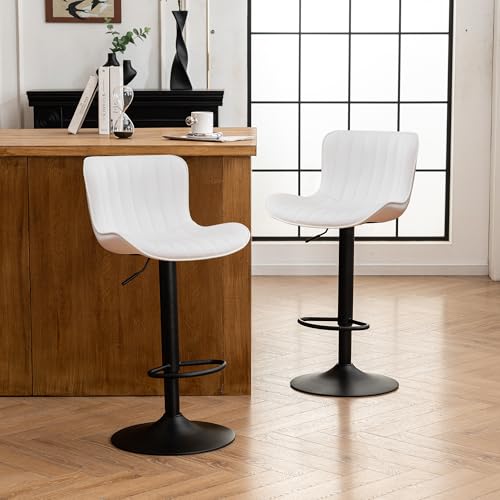 YOUNIKE Barhocker 2er-Set Drehbare Barhocker Kunstleder Verstellbare Höhenverstellung Barstühle Weiche Polsterung Hohe Rückenlehne Thekenhocker, Einfache Montage, Weiß von YOUNIKE