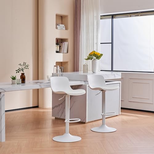 YOUNIKE Barhocker 2er-Set Küchenstuhl Drehbarer höhenverstellbarer gepolsterter PU-Kochstuhl mit Rückenlehne und Fußstütze Esszimmer Theke Weiß von YOUNIKE