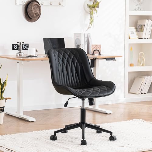YOUNIKE Bürostuhl Schreibtischstuhl Ergonomisch PU-Leder bis 136 kg Belastbar, Drehstuhl Höhenverstellbar Computerstuhl Ohne Armlehnen, Bürostuhl mit Rückenlehne und Rollen, Schwarz von YOUNIKE