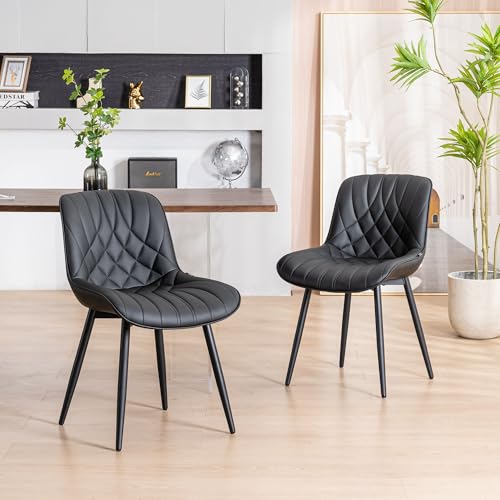 YOUNIKE Esszimmerstühle 2er Set Schwarz Küchenstuhl Kunstleder, Bequemer Polsterstuhl mit Metallfüßen, Esstisch Stühle Wohnzimmerstuhl mit Rückenlehne von YOUNIKE