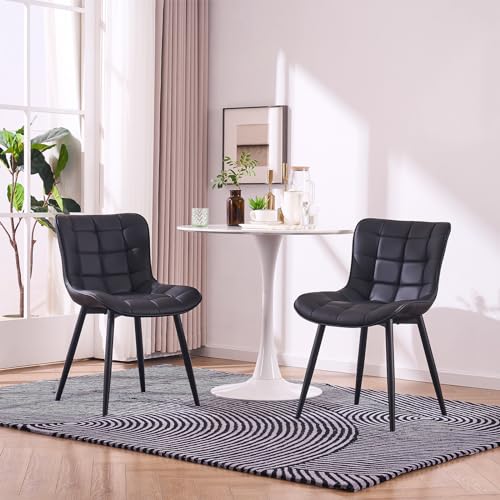 YOUNIKE Esszimmerstuhl 2er-Set Skandinavischer Stuhl Küchenstuhl Ergonomischer Stuhl mit Rückenlehne Gepolsterter Sitz Metallfüße Schwarz von YOUNIKE