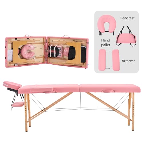 YOUNIKE Massageliege Klappbar 2 Zonen Massageliegen Massagetisch Höhenverstellbar Tattoo Massage Liege Portable Massagebank Mobile Massage Bed Massagebett Rosa 60cm Breit Therapieliege von YOUNIKE