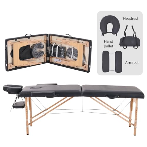 YOUNIKE Massageliege Klappbar 2 Zonen Massageliegen Massagetisch Höhenverstellbar Tattoo Massage Liege Portable Massagebank Mobile Massage Bed Massagebett Schwarz 60cm Breit Therapieliege von YOUNIKE