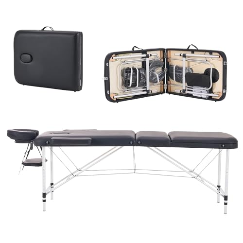 YOUNIKE Massageliege Mobile Klappbar 3 Zonen Höhenverstellbare Massagebank Aluminium mit Kopfstütze & Armlehnen und Tragtasche Massagetisch für Kosmetik Spa Salon Tattoo (Schwarz) von YOUNIKE