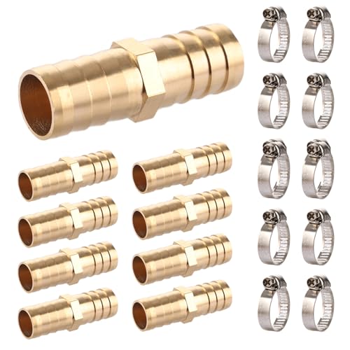 10 Stück Schlauchverbinder Messing 16mm Schlauchverbinder Schlauchtülle Messing Schlauchverschraubung 2 Wege gerade Schlauchverbinder mit 20 Stk Edelstahl Rohrschellen Tüllenverbinder von YOUNTHYE