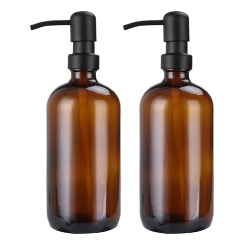 2 Stück Seifenspender 500ml Braun Seifenspender Glas Duschgelspender Spülmittelspender Handseifenspender Lotionspender mit Edelstahlpumpe Pumpspender Shampoo Duschgel Spender für Küche, Badezimmer von YOUNTHYE