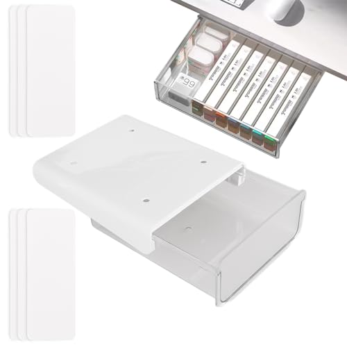 2 Stücke Schublade unter Schreibtisch Weiß Selbstklebende Schublade Versteckte Untertisch Schublade Ausziehbare Schreibtisch Schublade Büro Organizer für Büro, Versteckte Schubladenbox, Zuhause von YOUNTHYE