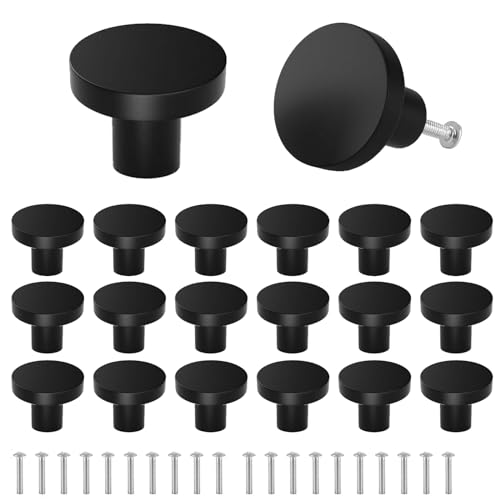 20 Stück Möbelknöpfe Schwarz Rund Aus Aluminium - Schrankknöpfe Für Schubladen, Kommoden, Kleiderschrank, Möbel - 3cm x 2,2cm von YOUNTHYE