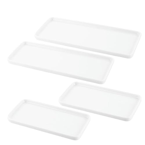 4 Badezimmer Tablett Rechteckige Keramikschale, Rechteckig Weiß Dekotablett, Badezimmer Küche Aufbewahrungstablett Flache Kleines Tablett für Taschentücher, Schmuck, Kerzen von YOUNTHYE
