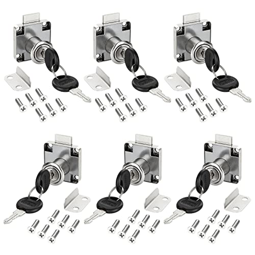6Pack Furniture Lock Cylinder, Zinc Alloy Cam Lock with 12 Keys and 36 Screws, Security Drawer Lock Cabinet for Door Drawer Mailbox Cupboard von YOUNTHYE