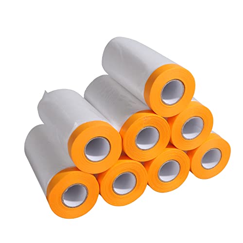 8 Rollen Abdeckfolie mit Klebeband 110cm x 20m Transparente Abdeckfolie mit Goldband, UV Beständig Masker Tape zum Staubschutz, Selbstklebende Malerfolie zum Innen und Außen von Wand und Möbel von YOUNTHYE
