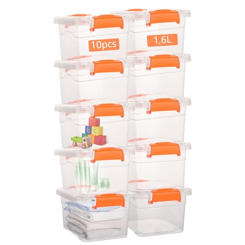 YOUNTHYE 10er Aufbewahrungsbox mit Deckel 1,6L Aufbewahrungsboxen 20x15x11cm Klein Stapelbox mit Deckel Kunststoff BPA-frei Plastikbox mit Deckel Transparente Storage Box mit Griff von YOUNTHYE