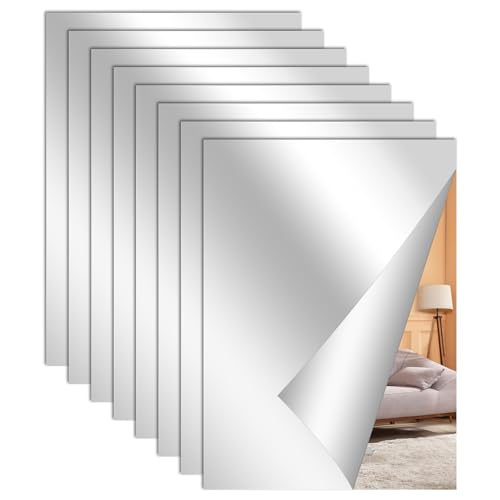 YOUNTHYE 8 Stück A4 Spiegel zum kleben, Flexibler Spiegelfolie Selbstklebend Acryl, 21 x 30 cm Spiegel selbstklebend Groß klebespiegel für Ankleidezimmer, Gäste WC, Wohnzimmer, Badzimmer von YOUNTHYE