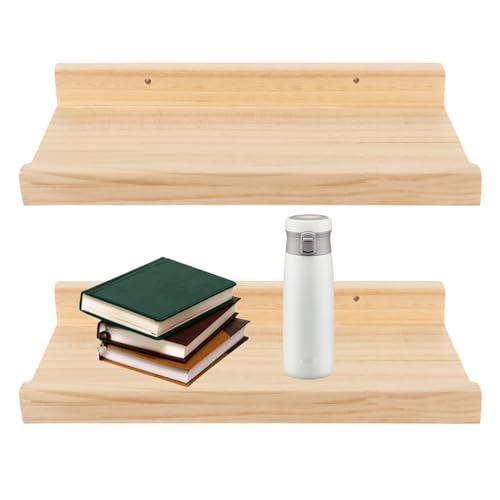 YOUNTHYE 2 Stück Wandregal Holz 30cm Bilderleiste Holz Hängeregal Regalbrett Holz Rustikale Schweberegal Holz Massivholz Wandregal Bücherregal Wand für Schlafzimmer, Wohnzimmer, Büro, Küche von YOUNTHYE