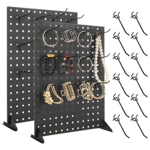YOUNTHYE Stecktafel, Präsentationsständer mit 24 Haken, 43,2 x 33 cm, Schreibtisch-Pegboard-Ständer, Metall-Stecktafel, Präsentationsständer für Einzelhandel, Handwerksshows und Messen, schwarze von YOUNTHYE