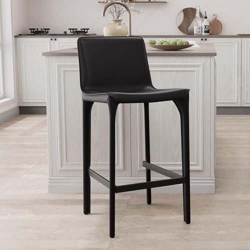 YOUNUOKE Sattelleder Barhocker, Keine Installation, Tresenhocker, Bistrohocker mit Lehne, Bistrostuhl mit Fußstütze, Medieval Minimalism, 66 cm Hoch, Barstuhl für Küche, Wohnzimmer, Esszimmer, Schwarz von YOUNUOKE
