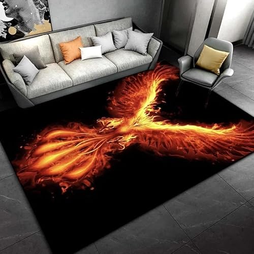 YOUOUSI 3D-Druck Flamme Phoenix Teppich Wohnzimmer Dekoration Couchtisch Matte großer Bereich Teppich rutschfeste Schlafzimmer Spielmatte von YOUOUSI