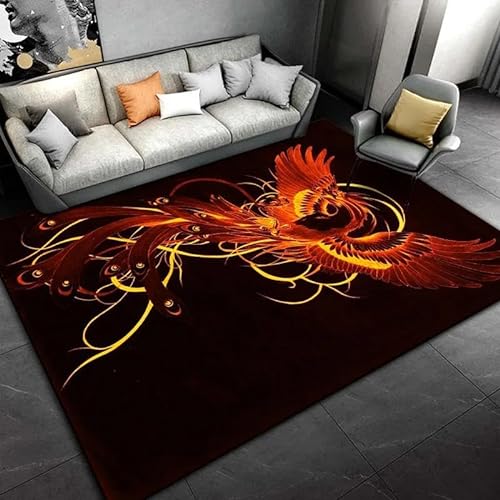 YOUOUSI 3D-Druck Flamme Phoenix großflächiger Teppich Zuhause Wohnzimmer Kinderzimmer Sofa Fußmatte Dekoration Kinder Rutschfester Boden von YOUOUSI