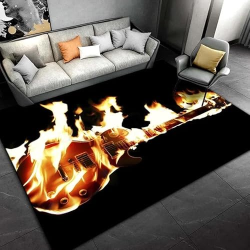 YOUOUSI 3D-Flammen-Kunst-Gitarren-Teppich, Eingangstür-Bodenmatte, abstrakte Kunst-Fußmatte, rutschfeste Bodenmatte, Wohnzimmer-Dekoration, Teppich von YOUOUSI