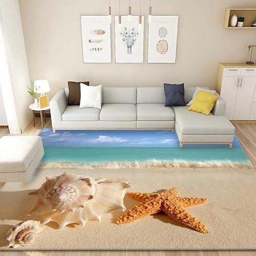 YOUOUSI 3D-Teppich mit Strandlandschaft, Seestern, großer Bereich, geeignet für Zuhause, Wohnzimmer, Jungen und Mädchen, Schlafzimmer, Sofa, Fußmatte, Dekoration, Geschenk von YOUOUSI