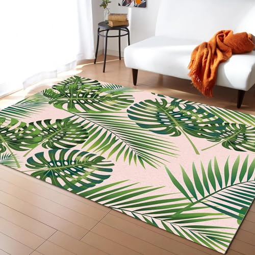 YOUOUSI 3D-Teppich mit tropischen Pflanzenblättern, Wohnzimmer, Heimdekoration, Couchtisch-Matte, großer Teppich, rutschfeste Schlafzimmer-Spielmatte von YOUOUSI