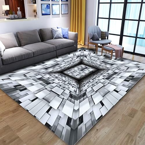 YOUOUSI 3D-geometrischer Wirbel-Illusions-Teppich für Wohnzimmer, Schlafzimmer, gepolsterter Teppich für Kinder, zum Spielen, Krabbeln, Bodenmatte, Heimdekoration von YOUOUSI