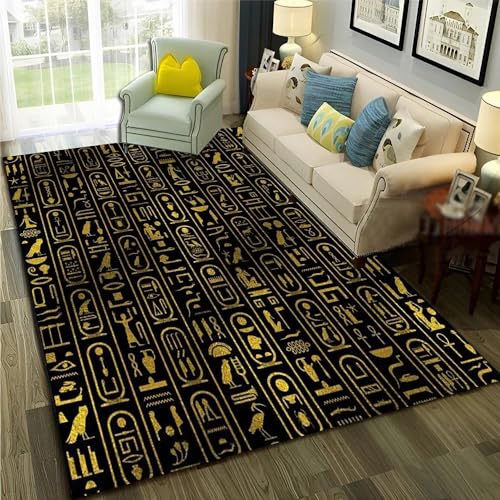 YOUOUSI Ägyptischer Goldtext-Teppich für Wohnzimmer, Schlafzimmer, Sofa, Türmatte, Dekoration, Kinderspielbereich, Teppich, rutschfeste Bodenmatte von YOUOUSI
