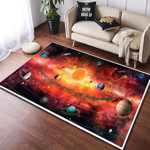 YOUOUSI Brillanter Galaxie-Planeten-Teppich, Wohnzimmer-Dekoration, rutschfestes Bodenzubehör, Kinderzimmer-Dekoration, Langer Korridor, Schlafzimmer-Teppich von YOUOUSI