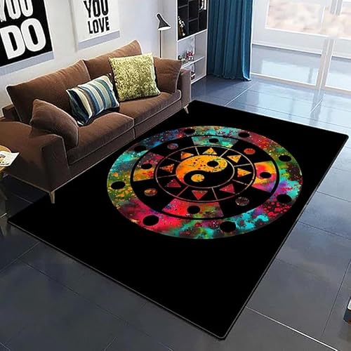 YOUOUSI Bunter Yin Yang Tai Chi Bagua Chart Teppich Wohnzimmer Schlafzimmer Bodenmatte Dekoration Rutschfester Teppich Kinderzimmer Teppich Spielmatte von YOUOUSI