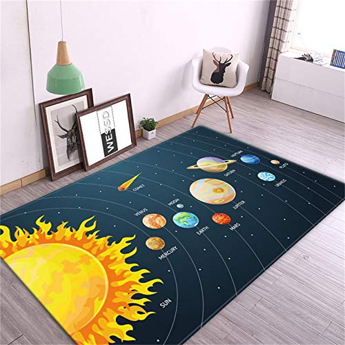 YOUOUSI Cartoon-Sonnensystem-Planeten-Teppich, großer Wohnzimmerbereich, Teppich in der Mitte, Tischteppich, Kinder-Bodenmatte, Anti-Rutsch-Matte, Geschenk von YOUOUSI