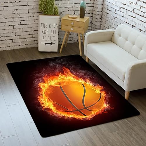 YOUOUSI Cooler Flammen-Basketball-Bereichsteppich, universelle Fußmatte, dekorativer Teppich für Wohnzimmer, Schlafzimmer und Sofa, Kinderspielmatte von YOUOUSI