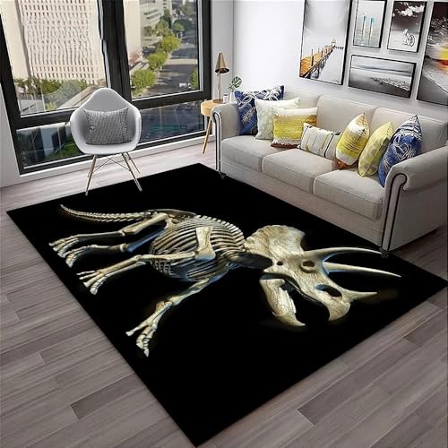YOUOUSI Dinosaurier-Triceratops-Skelett-Teppich, Wohnzimmer-Schlafzimmer-Bodenmatte, dekorativer Rutschfester Teppich, Kinderzimmer-Teppich, Spielmatte von YOUOUSI