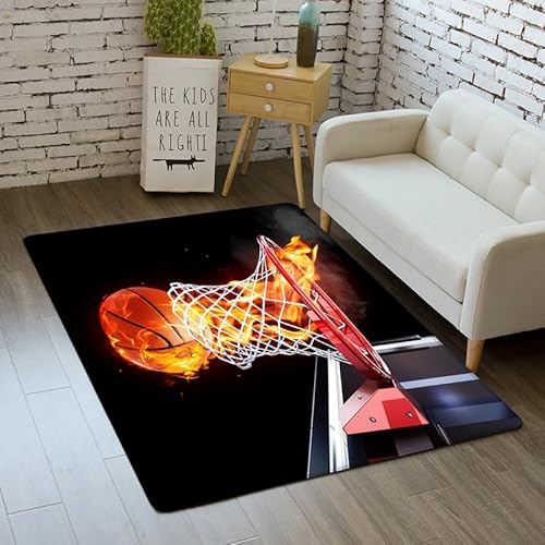 YOUOUSI Flamme Basketball Rim Wohnzimmer Teppich Sofa Kissen Schlafzimmer Nachttisch Teppich Eingang Anti-Rutsch-Fußmatte Teppich dekorative Matte von YOUOUSI