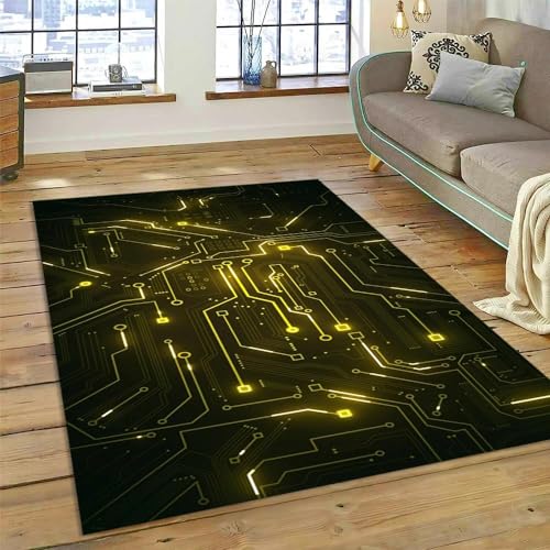 YOUOUSI Gold-Leiterplatten-Technologie-Teppich für Wohnzimmer, Heimdekoration, Couchtisch-Matte, großer Teppich, rutschfeste Schlafzimmer-Spielmatte von YOUOUSI