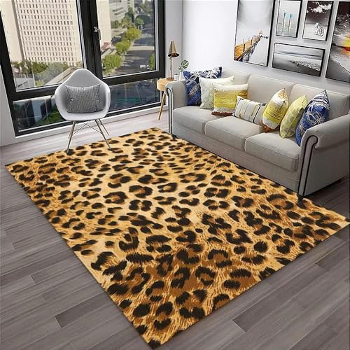 YOUOUSI Gold Leopard Print Wohnzimmer Teppich Sofa Kissen Schlafzimmer Nachttisch Teppich Eintrag rutschfeste Fußmatte Teppich dekorative Matte von YOUOUSI