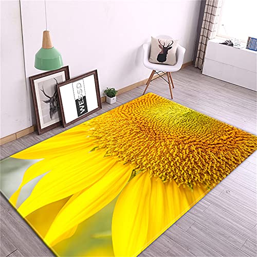 YOUOUSI Goldener Sonnenblumen-Teppich, großer Wohnzimmerbereich, Teppich in der Mitte, Tischteppich, Kinder-Bodenmatte, rutschfeste Matte, Geschenk von YOUOUSI