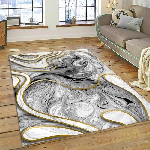 YOUOUSI Grau-weiß-Goldener Marmorteppich, großer Wohnzimmerbereich, Teppich in der Mitte, Tischteppich, Kinder-Bodenmatte, Anti-Rutsch-Matte, Geschenk von YOUOUSI