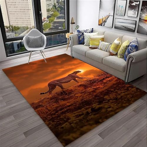 YOUOUSI Großer Teppich mit Sonnenuntergang-Tier-Leoparden-Motiv, geeignet für Zuhause, Wohnzimmer, Jungen- und Mädchenschlafzimmer, Sofa, Fußmatte, Dekoration, Geschenke von YOUOUSI