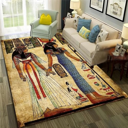 YOUOUSI Großflächiger Teppich mit ägyptischem Charaktermuster, geeignet für Wohnzimmer, Jungen- und Mädchenschlafzimmer, Sofa-Fußmatten-Dekoration, Geschenk von YOUOUSI