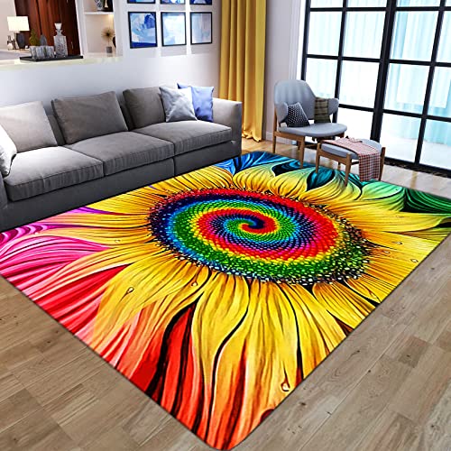 YOUOUSI Handbemalter bunter Sonnenblumen-Teppich, Wohnzimmer-Schlafzimmerbereich, gepolsterter Teppich für Kinder, Krabbel-Bodenmatte, Heimdekoration von YOUOUSI