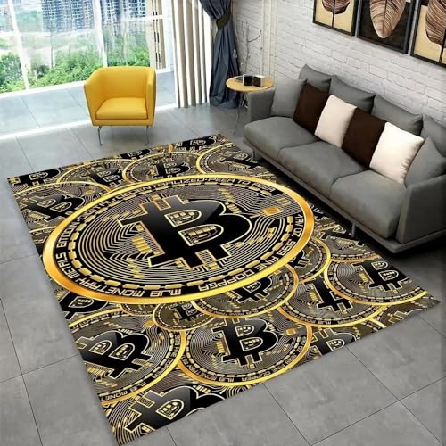 YOUOUSI Kreativer Bitcoin-Bereichsteppich, Wohnzimmer-Schlafzimmer-Sofa-Universal-Fußmatte, dekorativer Teppich, Kinderspielmatte von YOUOUSI