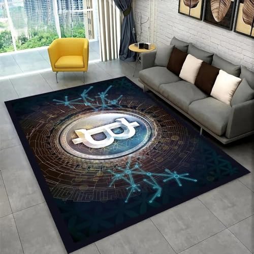 YOUOUSI Kreativer Bitcoin-Muster-Teppich für Wohnzimmer, Heimdekoration, Couchtisch-Matte, großer Bereich, rutschfeste Schlafzimmer-Spielmatte von YOUOUSI