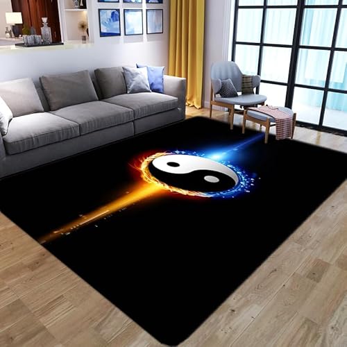 YOUOUSI Kreativer Blauer Feuer-Yin-Yang-Tai-Chi-Teppich, geeignet für Zuhause, Wohnzimmer, Schlafzimmer, Sofa, Türmatte, Dekoration, Kinderbereich, Teppich, rutschfeste Matte von YOUOUSI