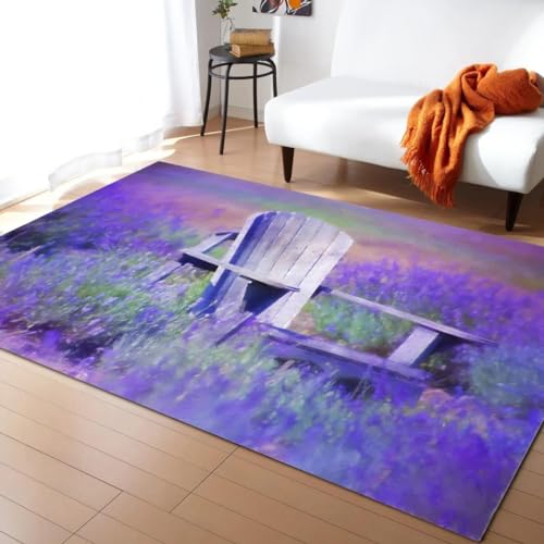 YOUOUSI Lila Lavendel Pflanze großflächiger Teppich Zuhause Wohnzimmer Kinderzimmer Sofa Fußmatte Dekoration Kinder Rutschfester Boden von YOUOUSI