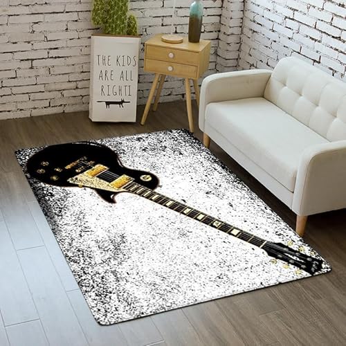 YOUOUSI Retro-Rock-Gitarren-Teppich, großer Wohnzimmerbereich, Teppich in der Mitte, Tischteppich, Kinder-Bodenmatte, rutschfeste Matte, Geschenk von YOUOUSI
